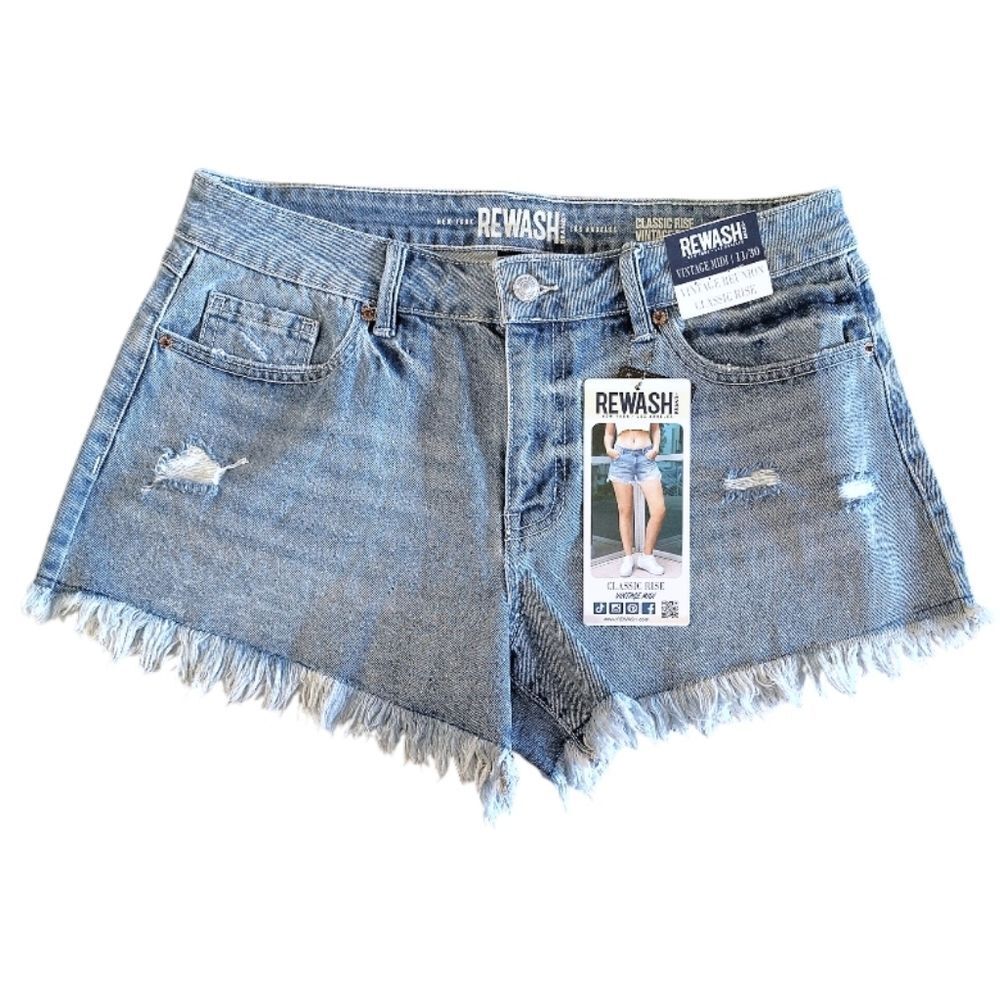 Rewash Distressed Vintage Reunion Classic Rise Jean Shorts SZ 11/ 30 NWT